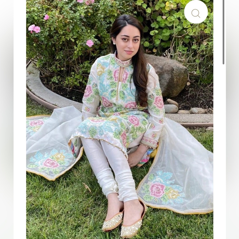 Hussain Rehar Patchwork Highneck pakistani shirt & dupatta- Medium